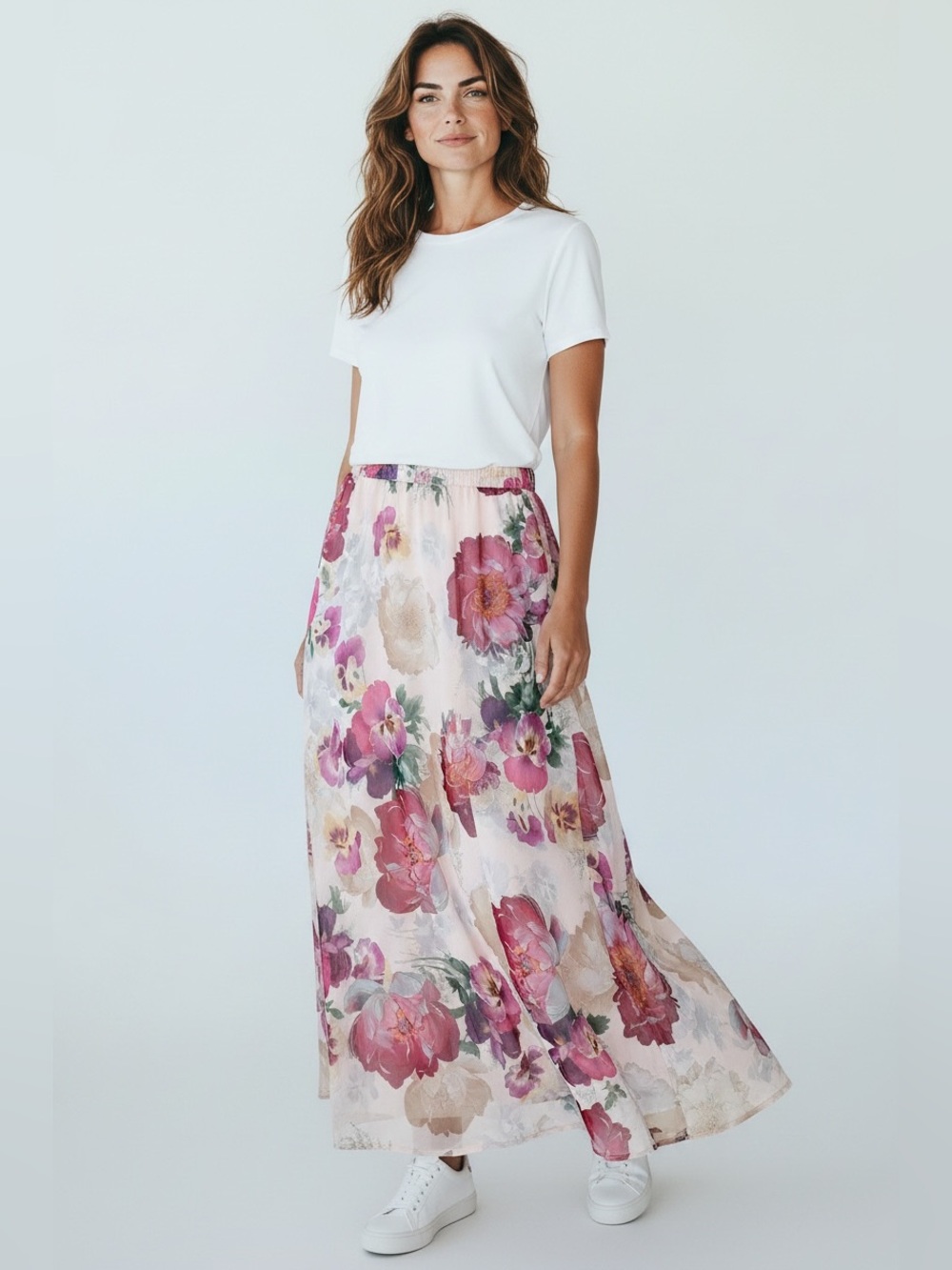 Roz & Ali Pink Floral Maxi Skirt